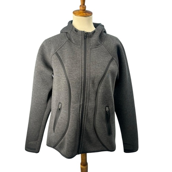 Athleta Hoodie Jacket Womens Medium Charcoal Gray Full Zip Thumbholes Pockets - Picture 1 of 7